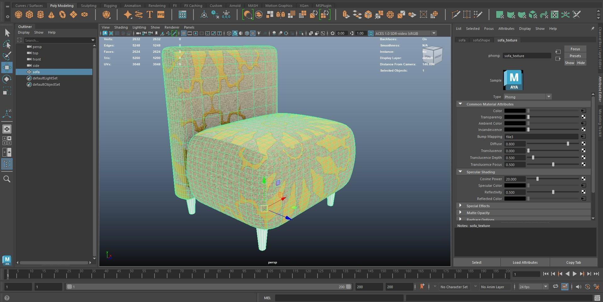 Stylish Fabric Single Sofa AR VR PBR Low-poly 3D model_18