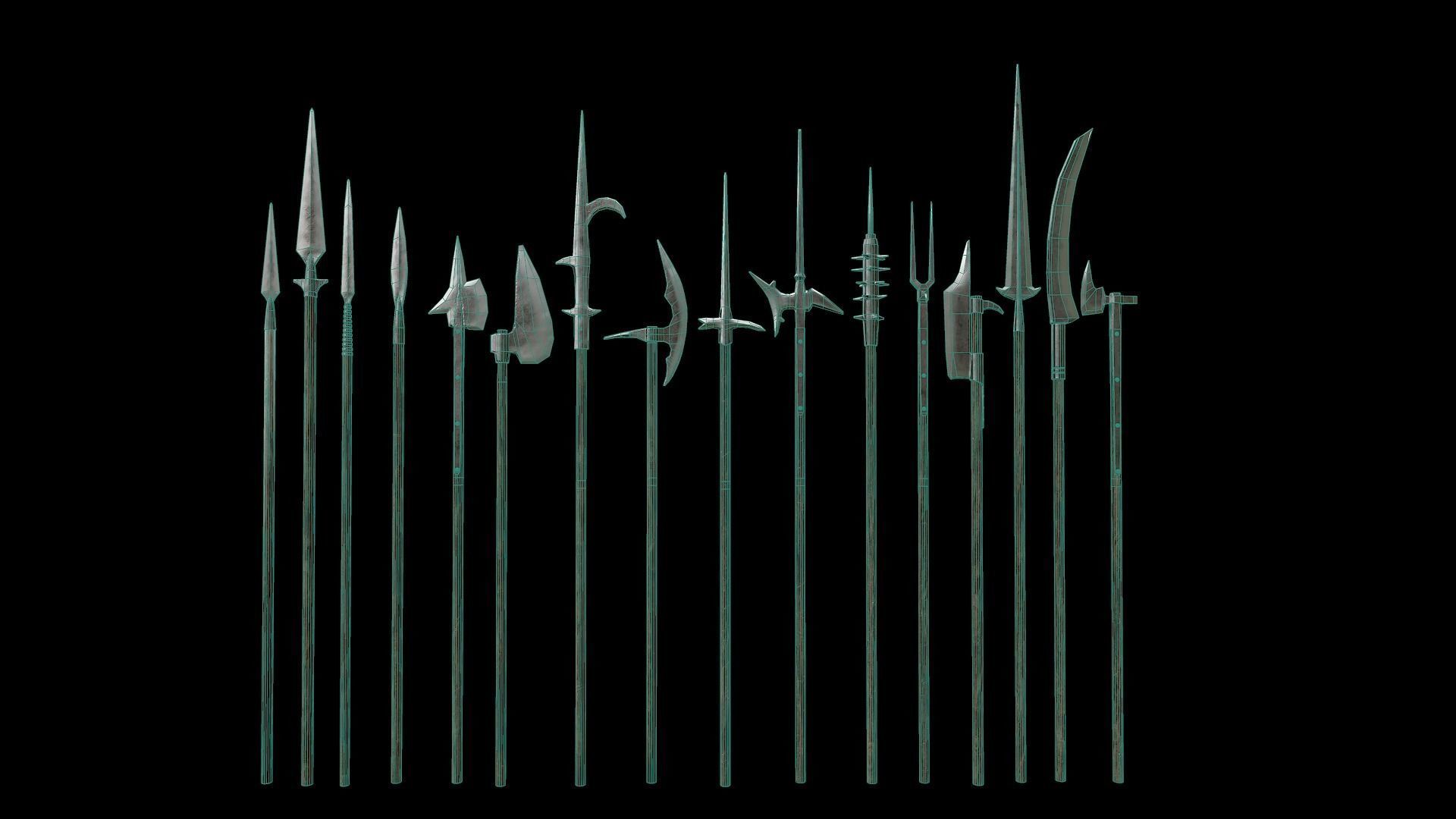Spears collection Low-poly 3D model_2