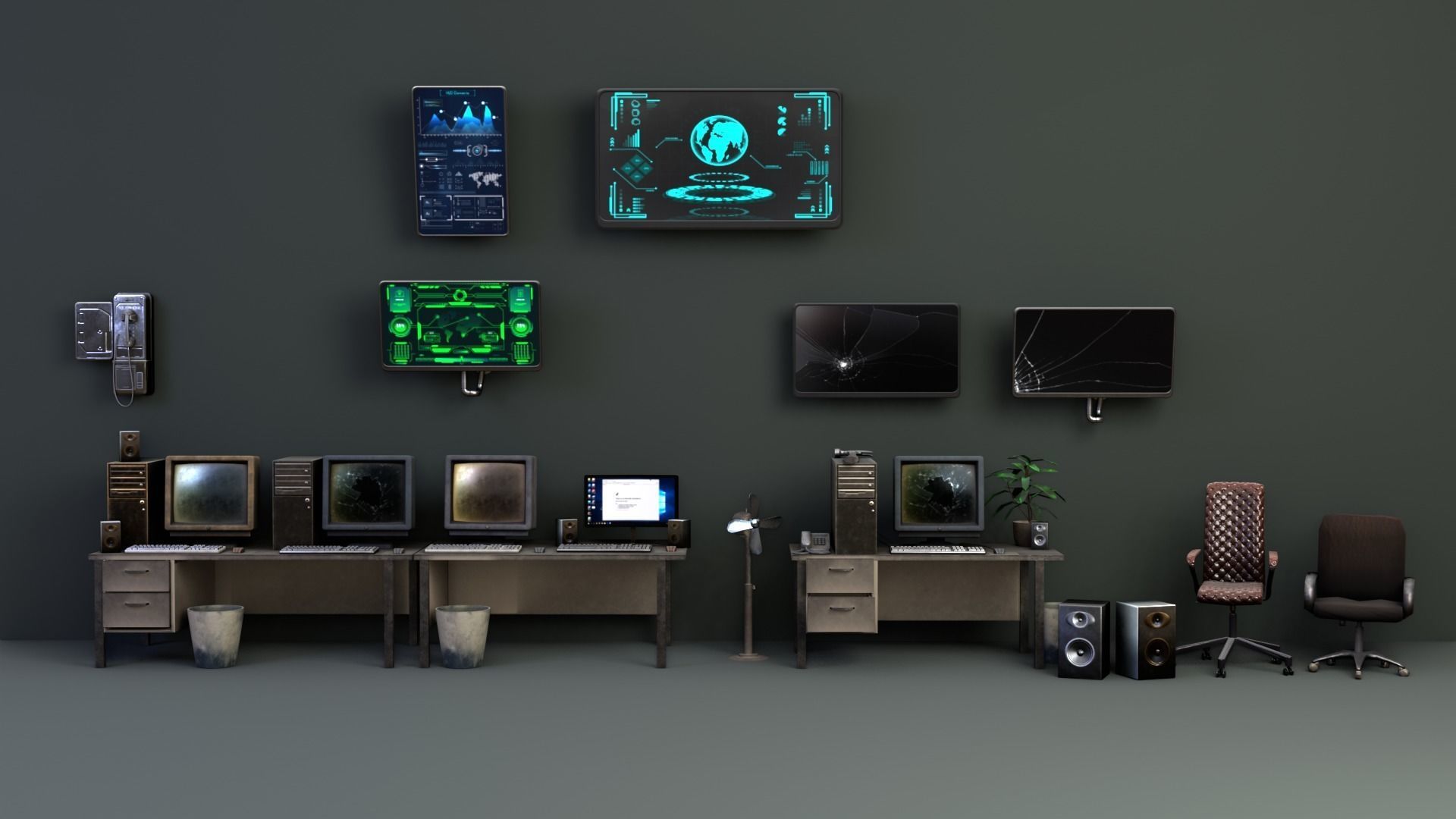 Scifi Monitors Dirty Props Low-poly 3D model_22