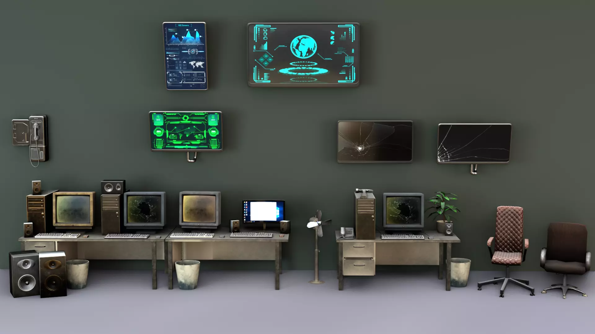 Scifi Monitors Dirty Props Low-poly 3D model_0