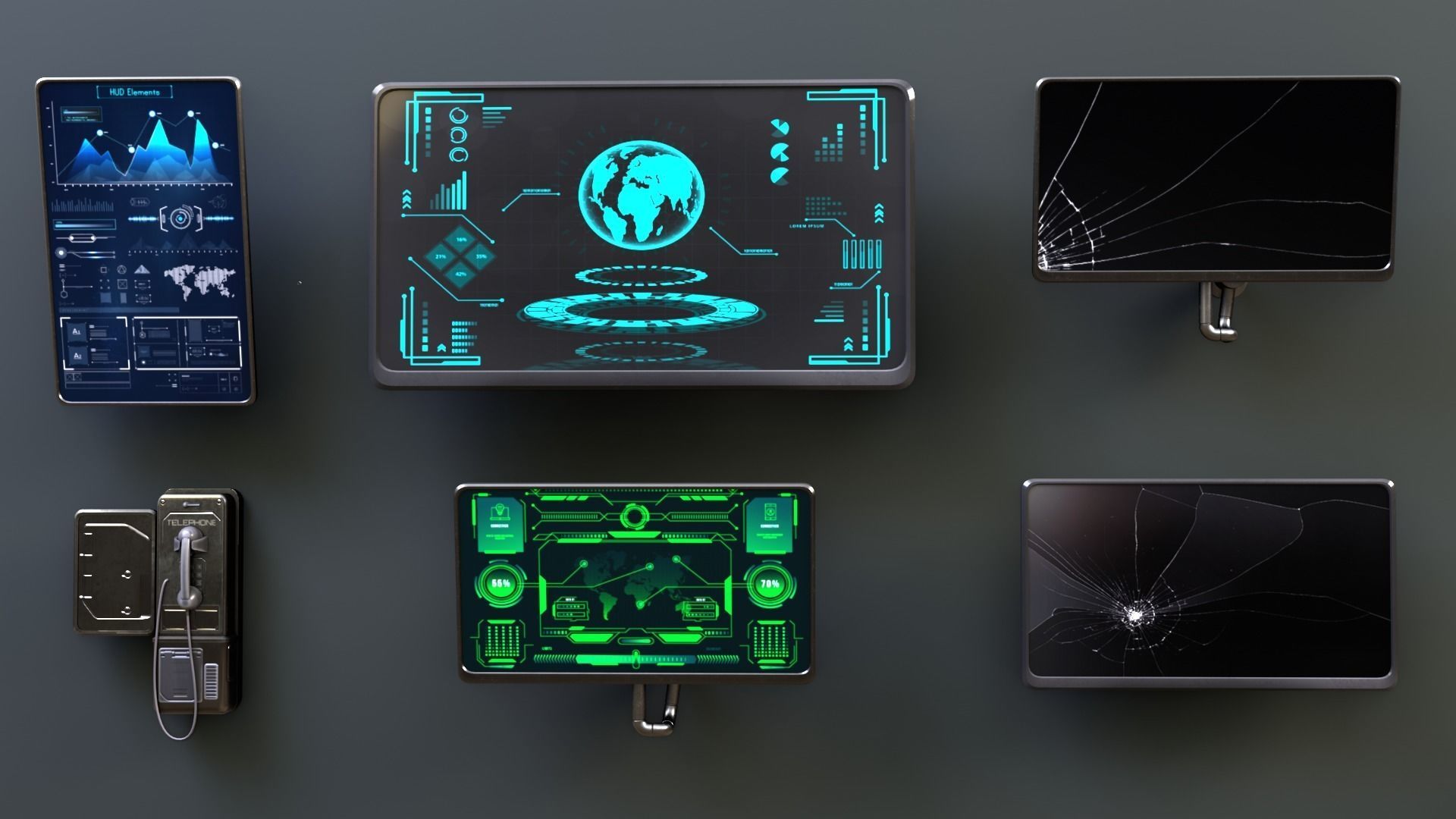 Scifi Monitors Dirty Props Low-poly 3D model_9