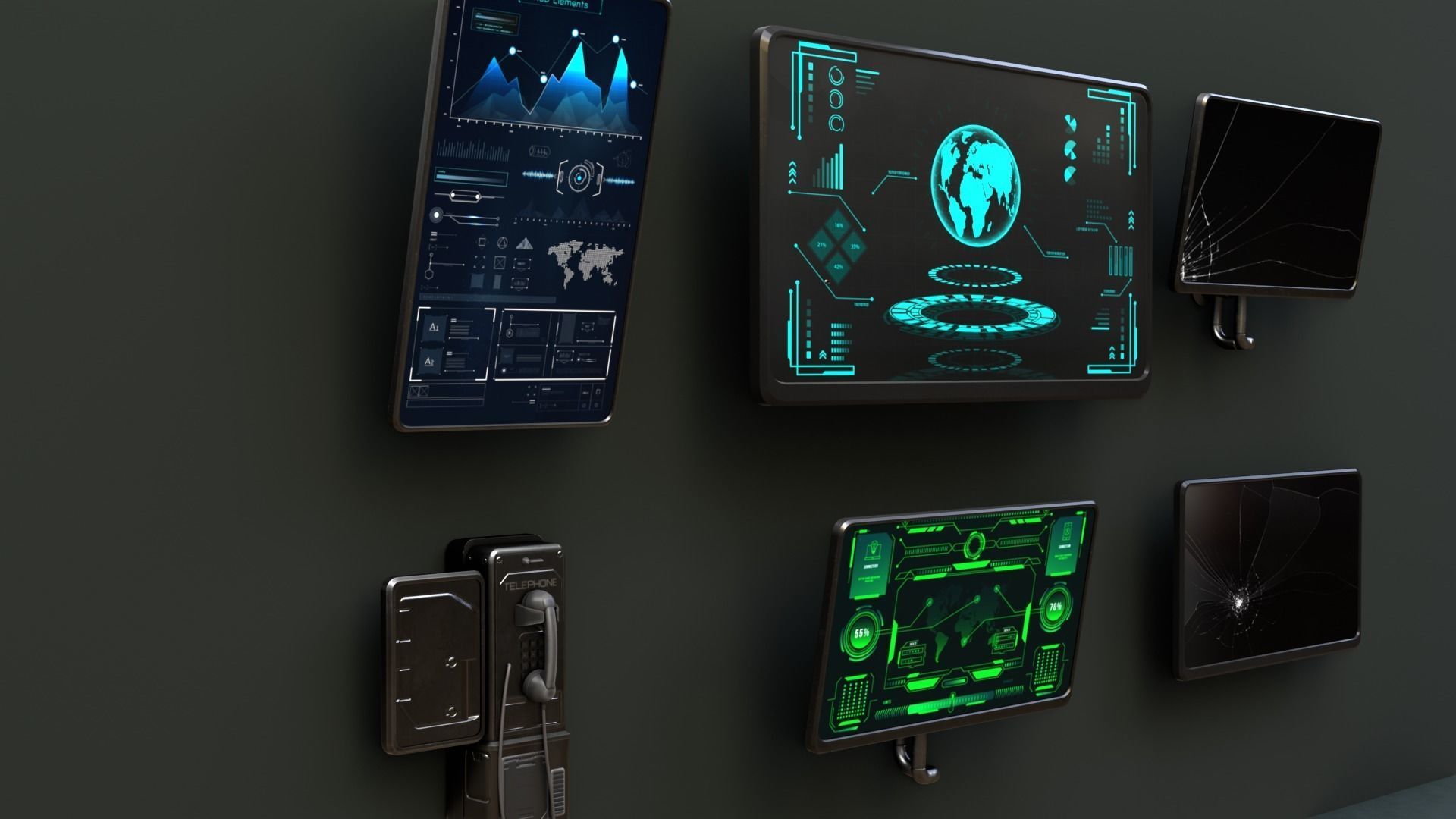 Scifi Monitors Dirty Props Low-poly 3D model_15