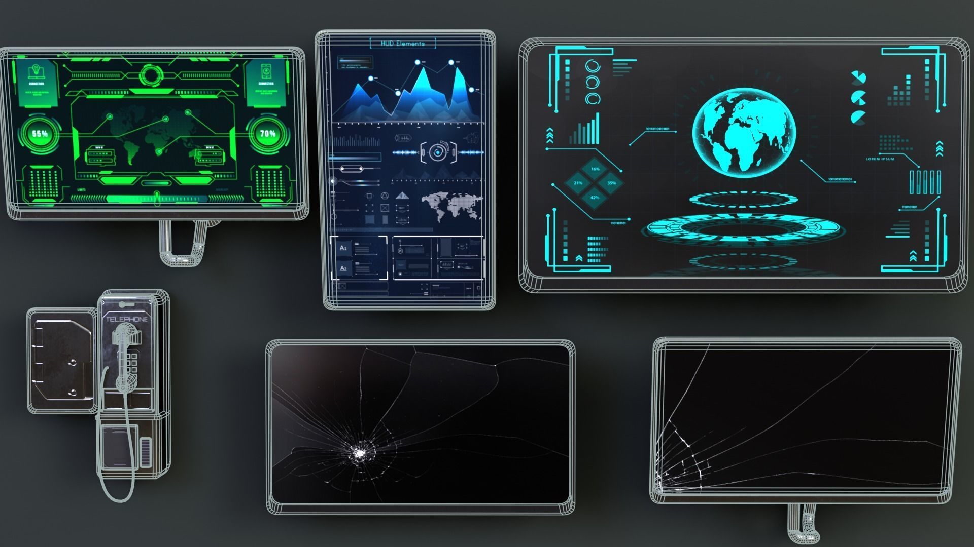 Scifi Monitors Dirty Props Low-poly 3D model_25