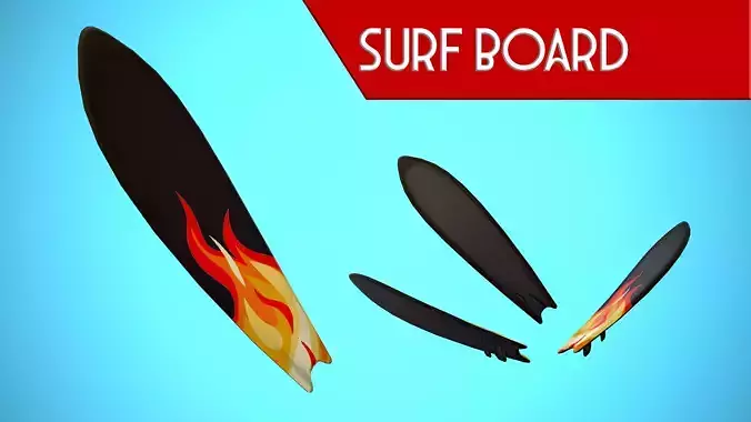 SURF BOARD 12 CARTOON STYLIZED