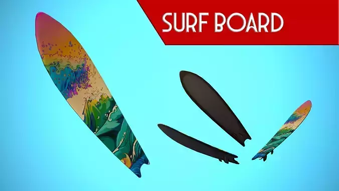 SURF BOARD 14 CARTOON STYLIZED