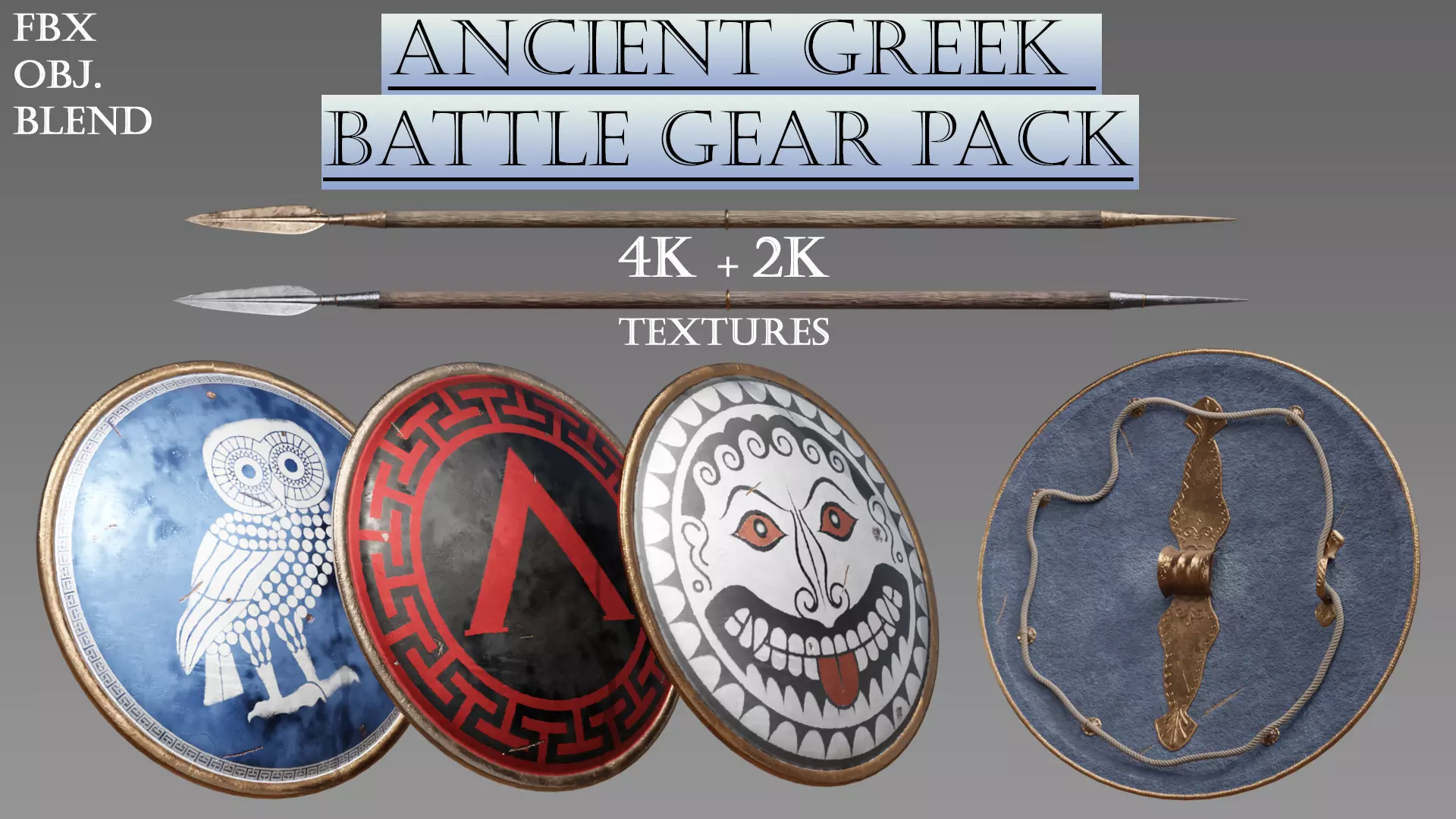 Low-Poly Game Ready Ancient Greek Battle Gear Pack Low-poly 3D model