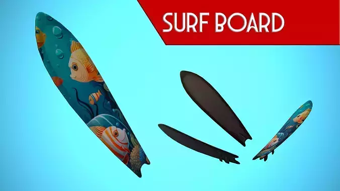 SURF BOARD 18 CARTOON STYLIZED