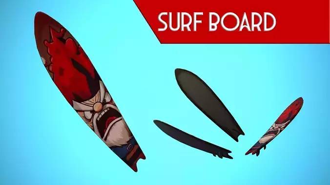 SURF BOARD 20 CARTOON STYLIZED