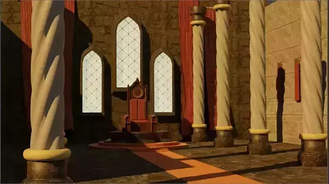 Medieval Throne Room 3D model low poly Blender  Low-poly 3D model