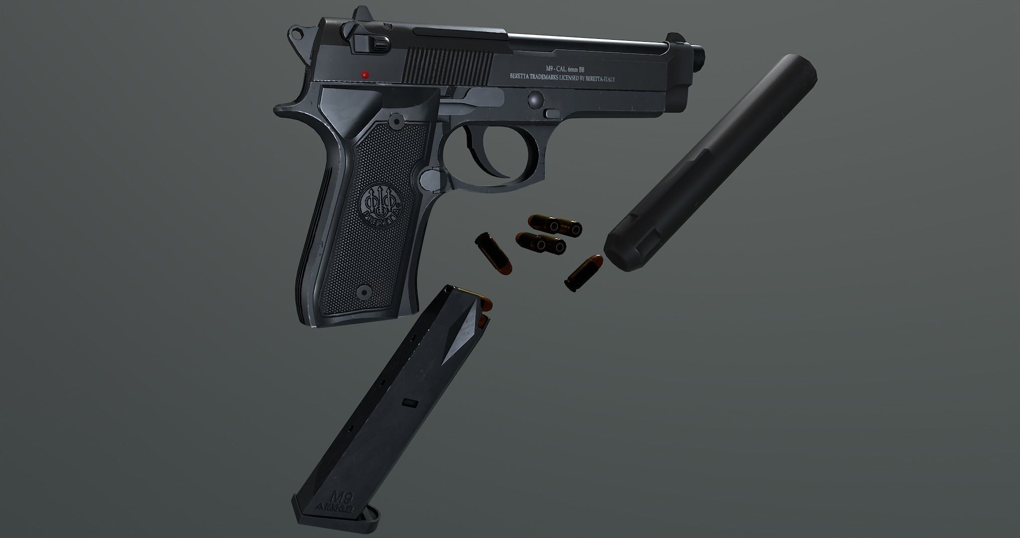 Beretta M9 Low-poly 3D model_7