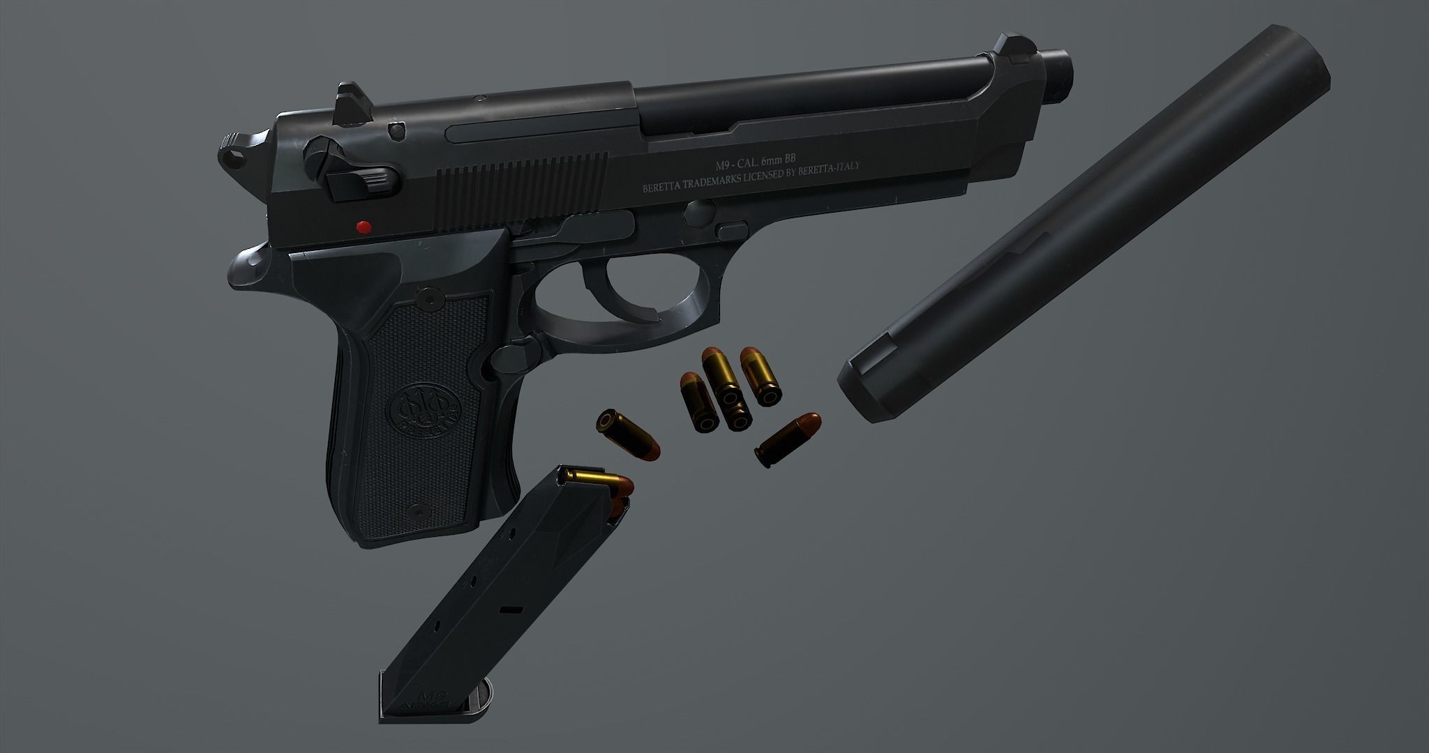 Beretta M9 Low-poly 3D model_9