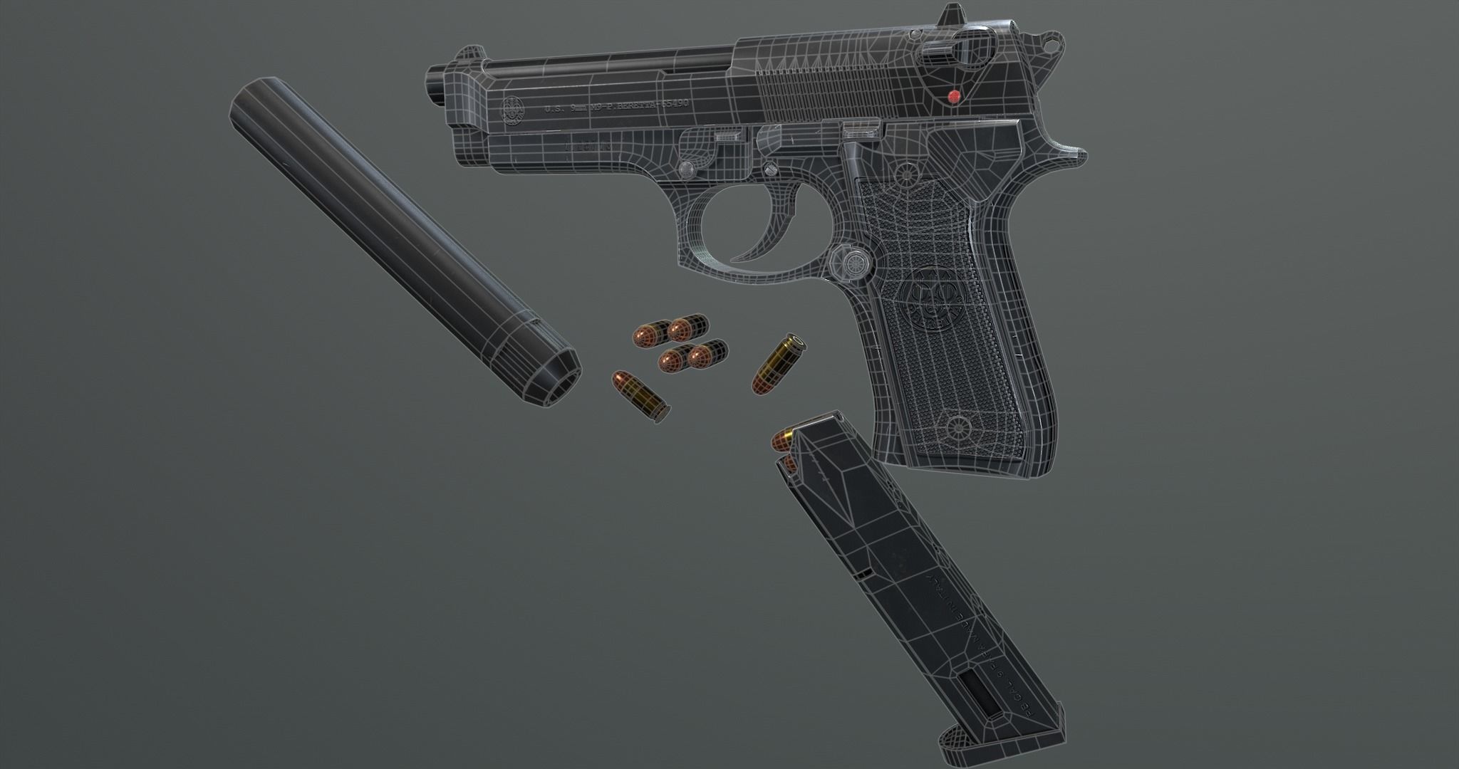 Beretta M9 Low-poly 3D model_11
