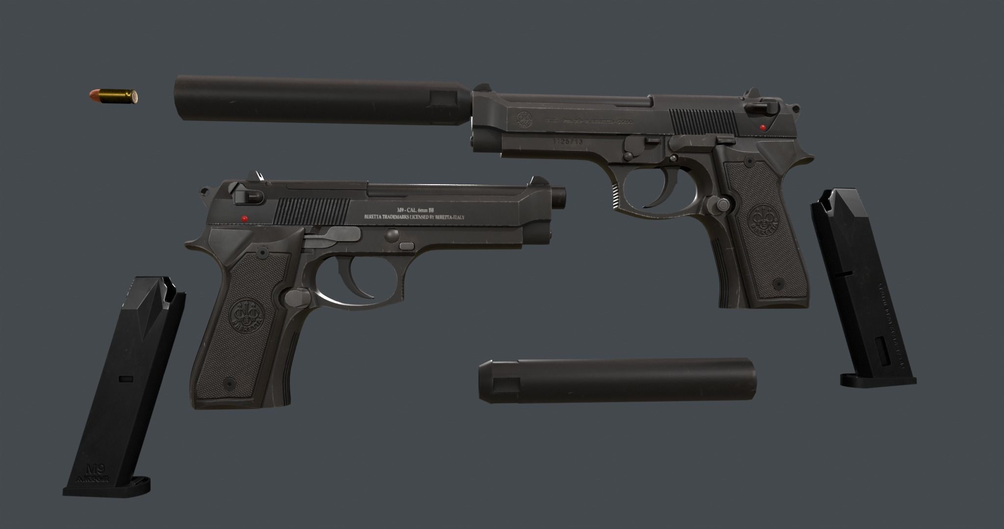 Beretta M9 Low-poly 3D model_4