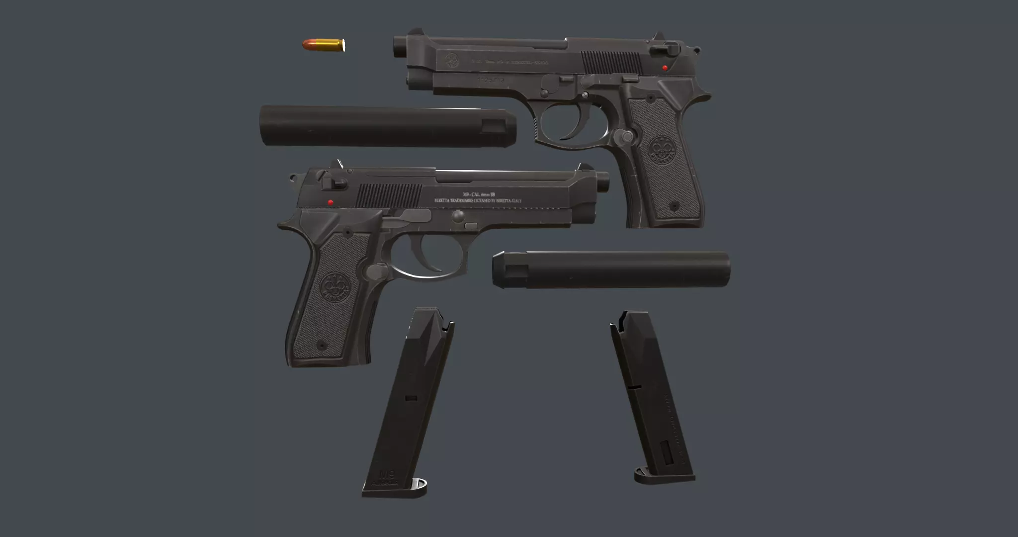 Beretta M9 Low-poly 3D model_0