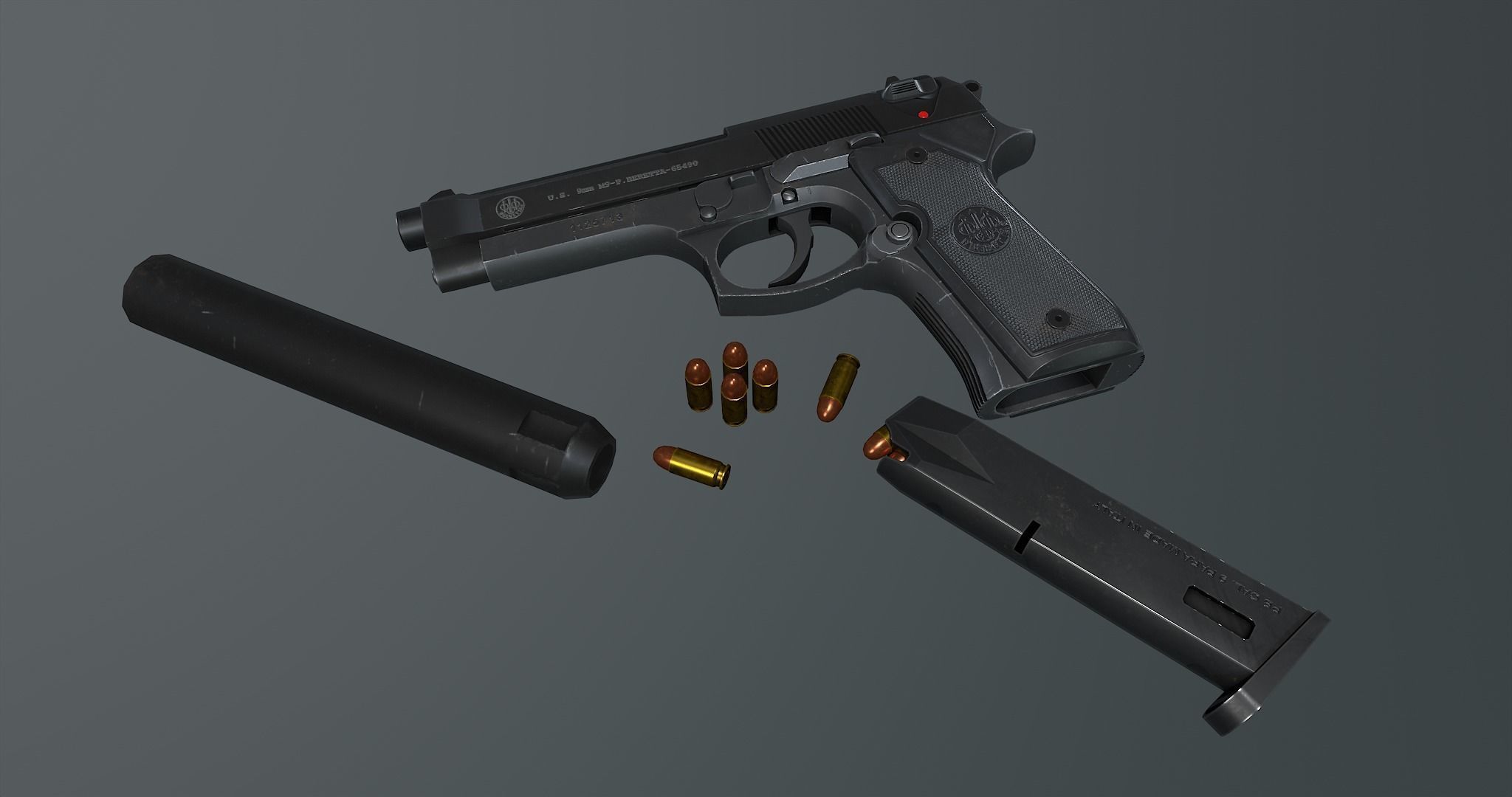 Beretta M9 Low-poly 3D model_5