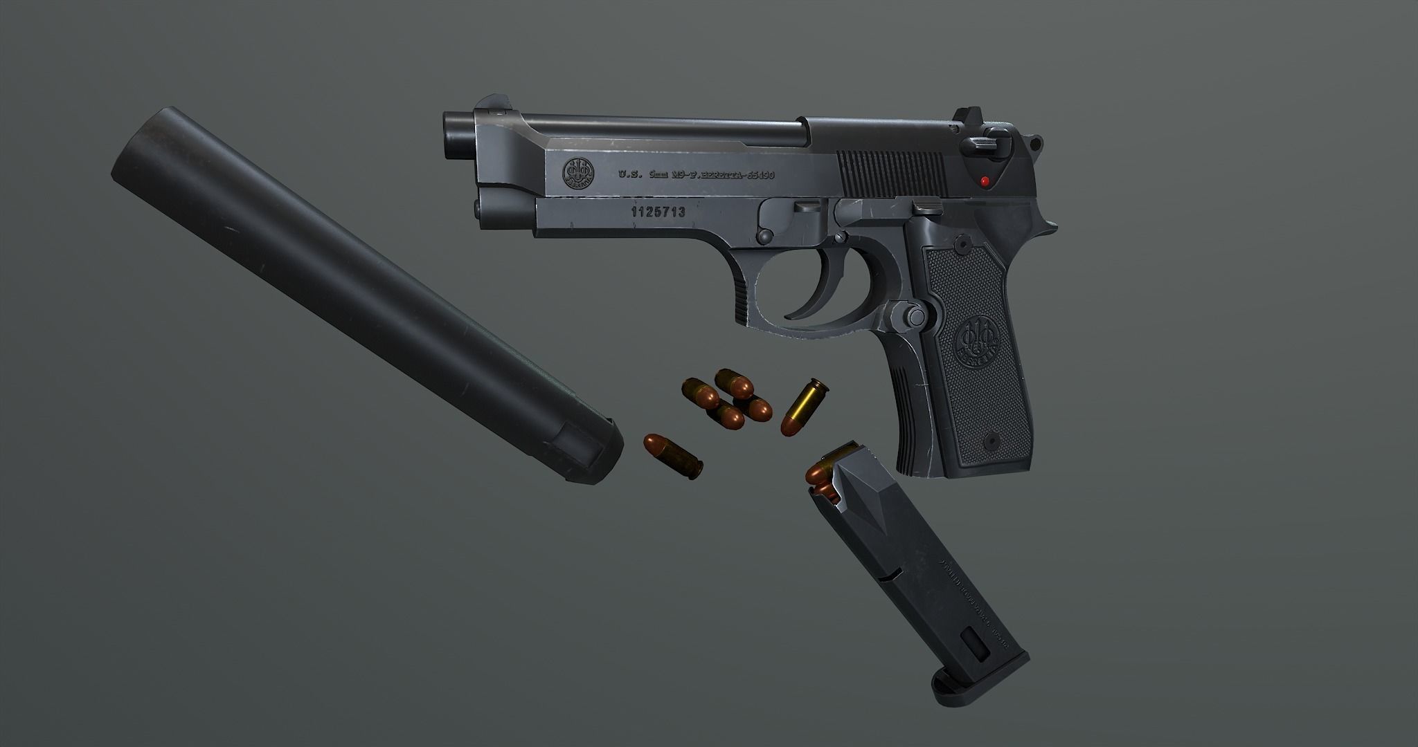 Beretta M9 Low-poly 3D model_6