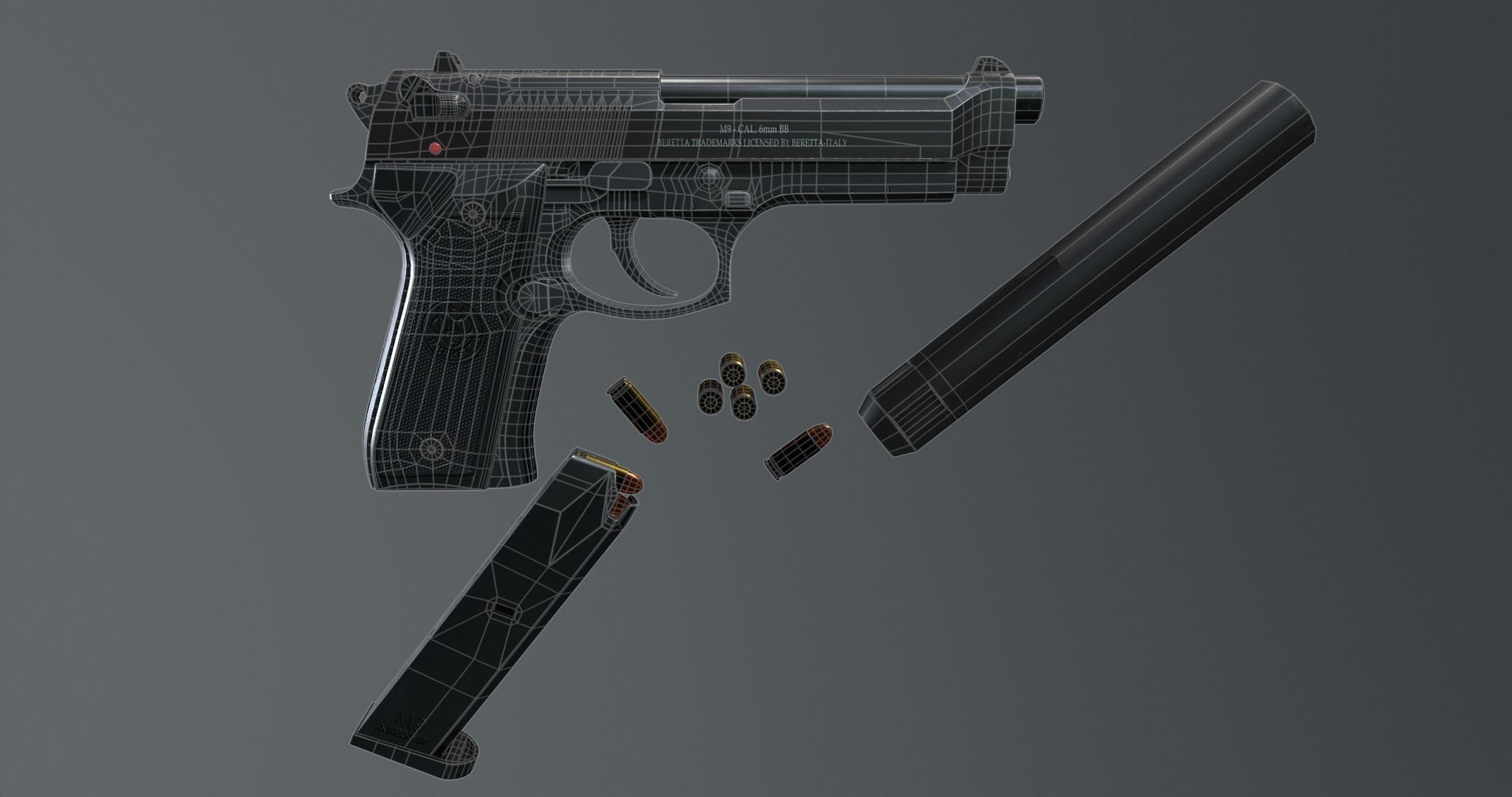 Beretta M9 Low-poly 3D model_10