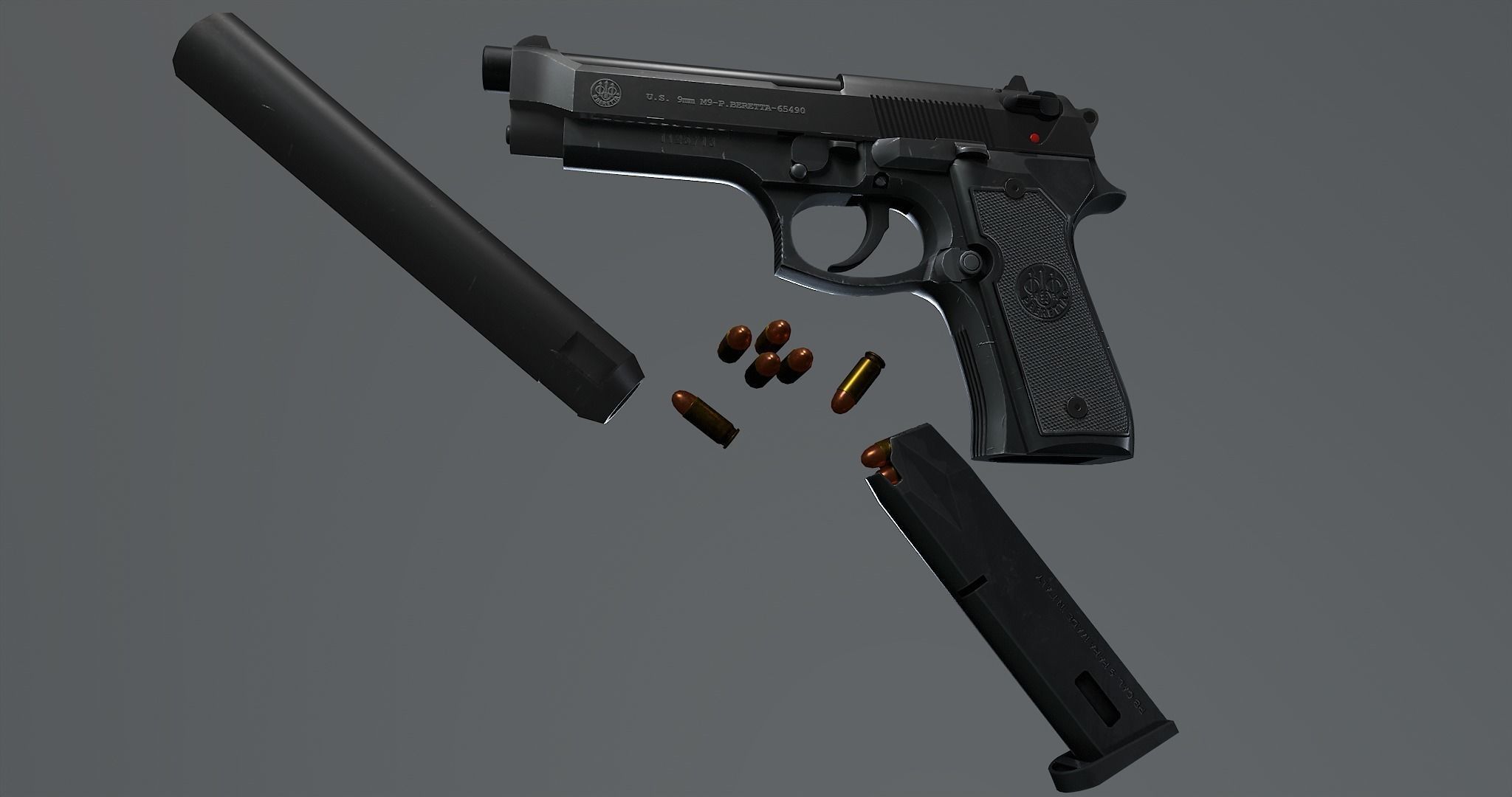 Beretta M9 Low-poly 3D model_8