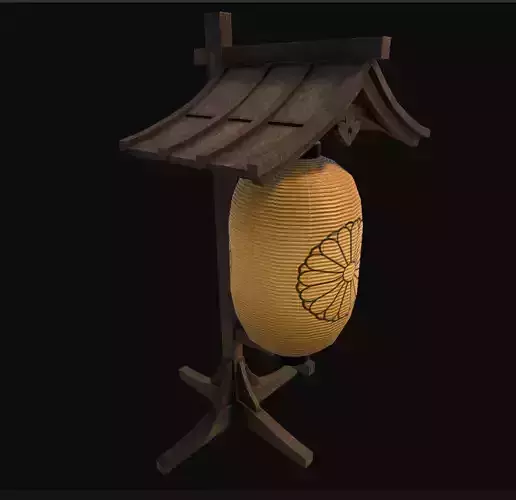 Pbr Japanese lamp and post Low-poly 3D model