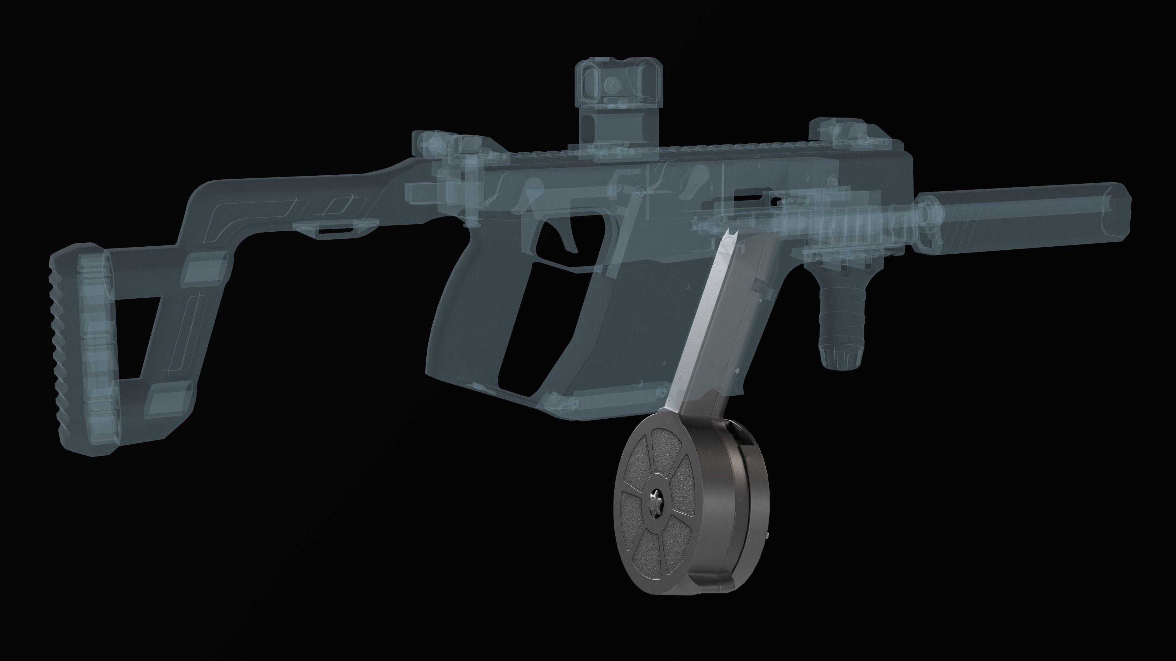 KCI 9mm 50-Round Drum Magazine Low-poly 3D model_3