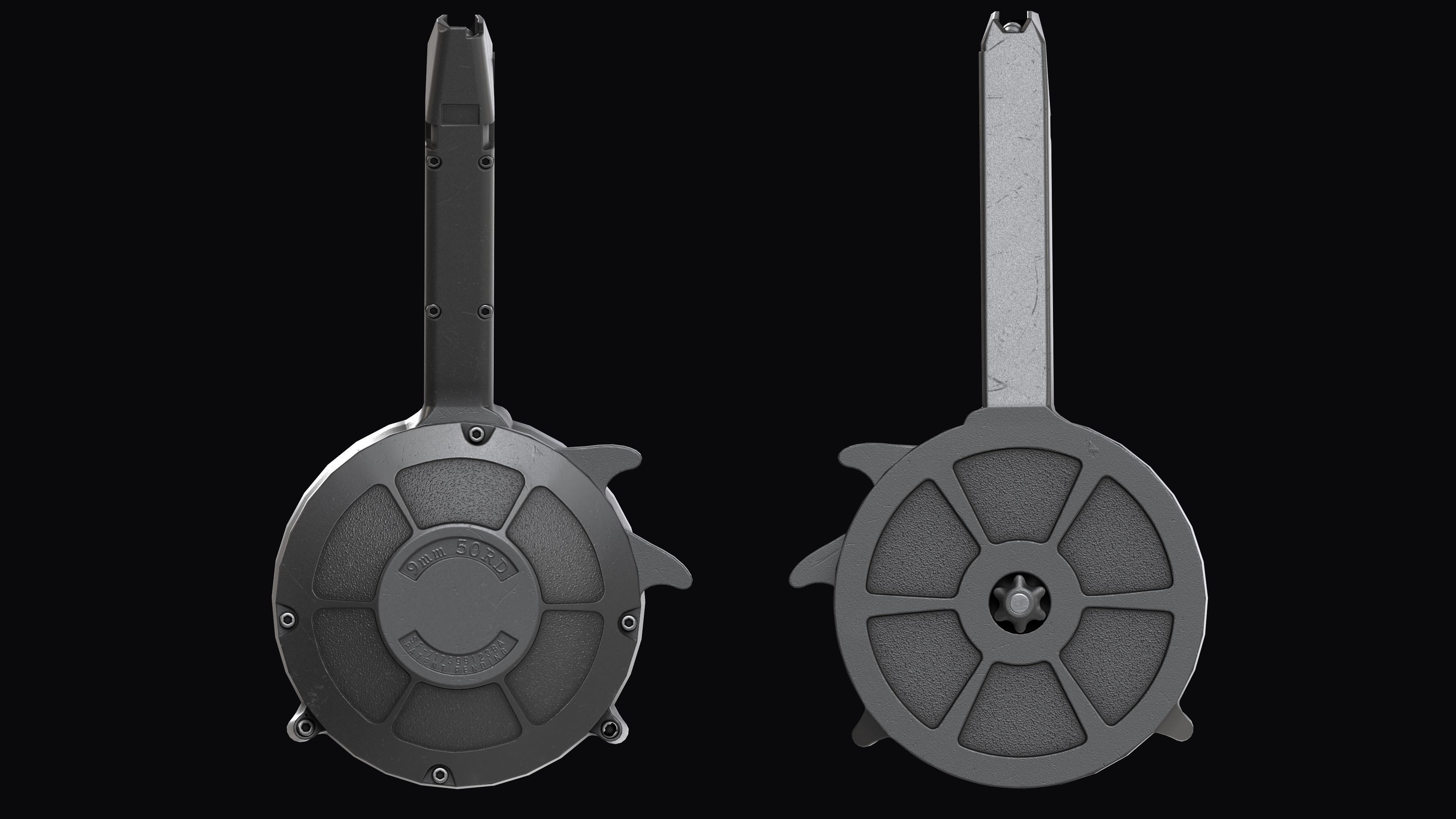 KCI 9mm 50-Round Drum Magazine Low-poly 3D model_10