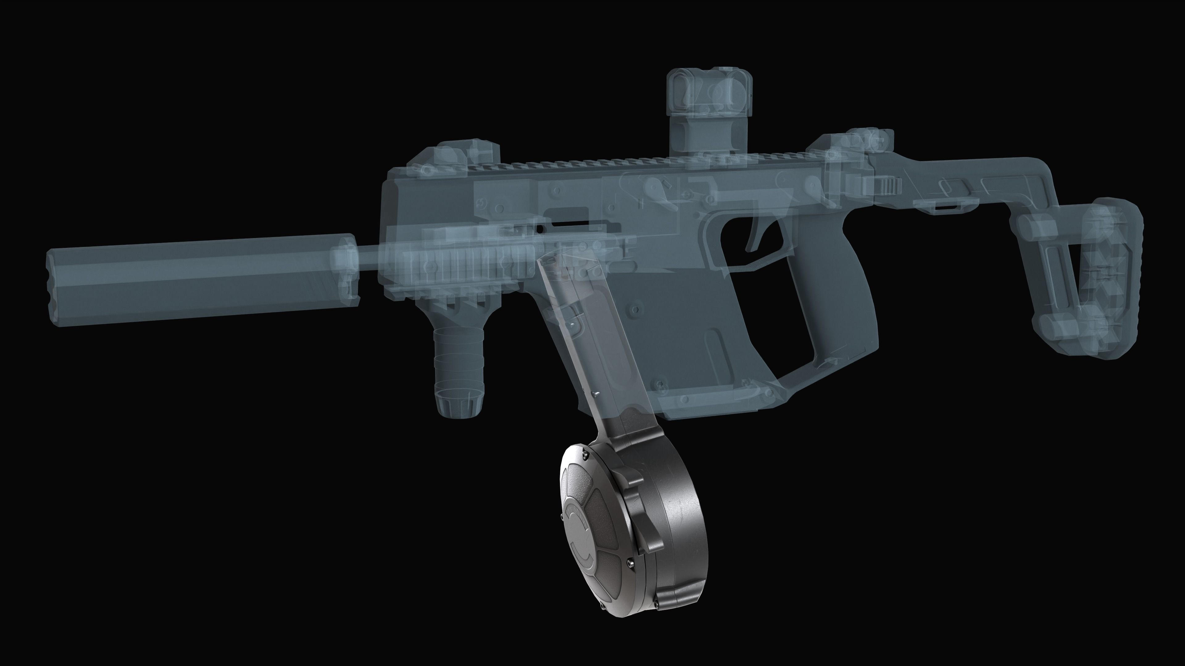 KCI 9mm 50-Round Drum Magazine Low-poly 3D model_2