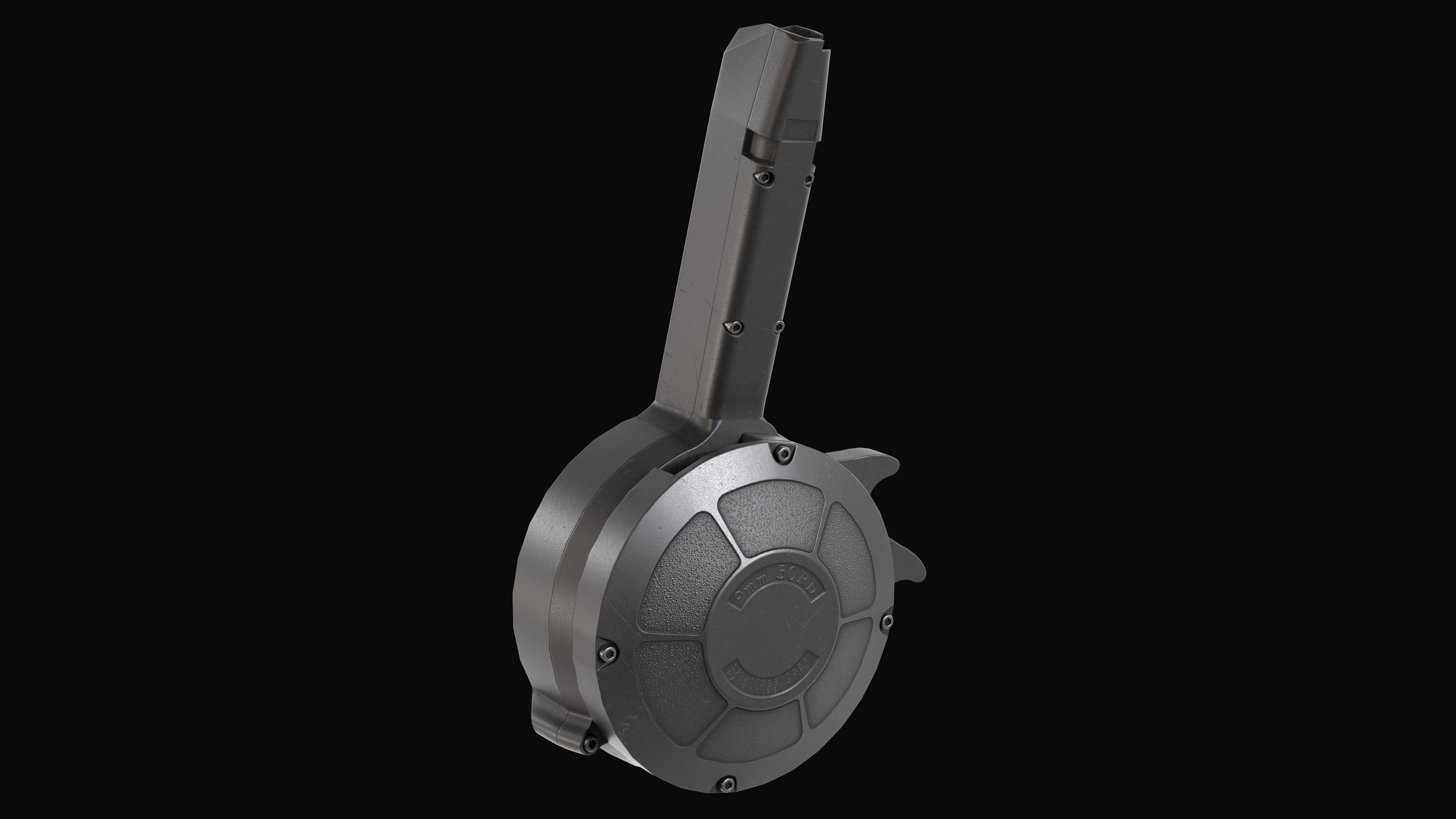 KCI 9mm 50-Round Drum Magazine Low-poly 3D model_6