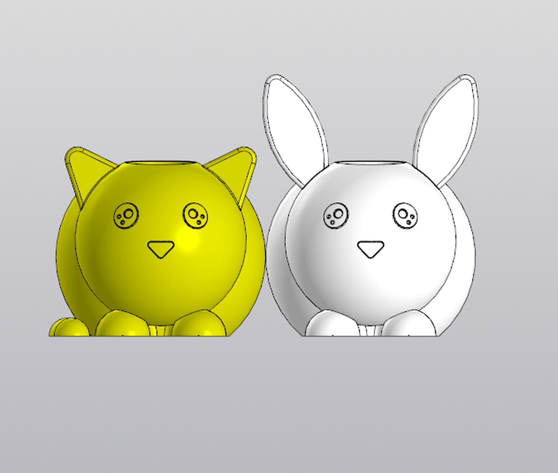Set 2 Holders for small things Pen holders Bunny and Cat 3D print model_1