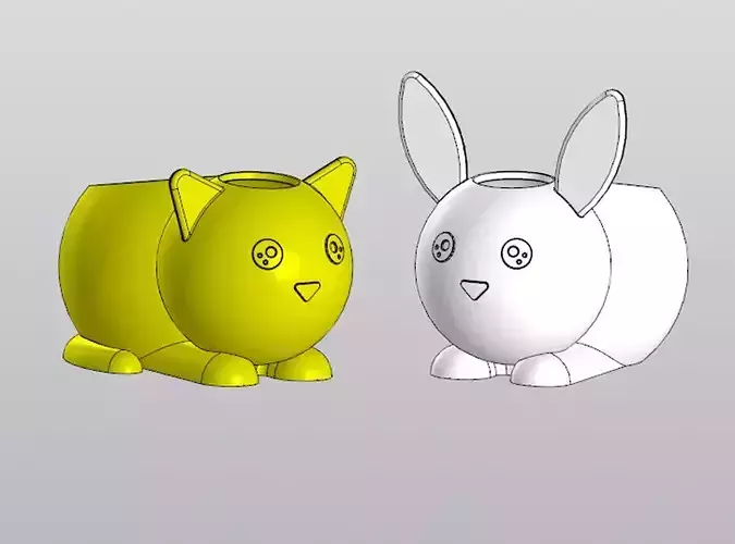 Set 2 Holders for small things Pen holders Bunny and Cat