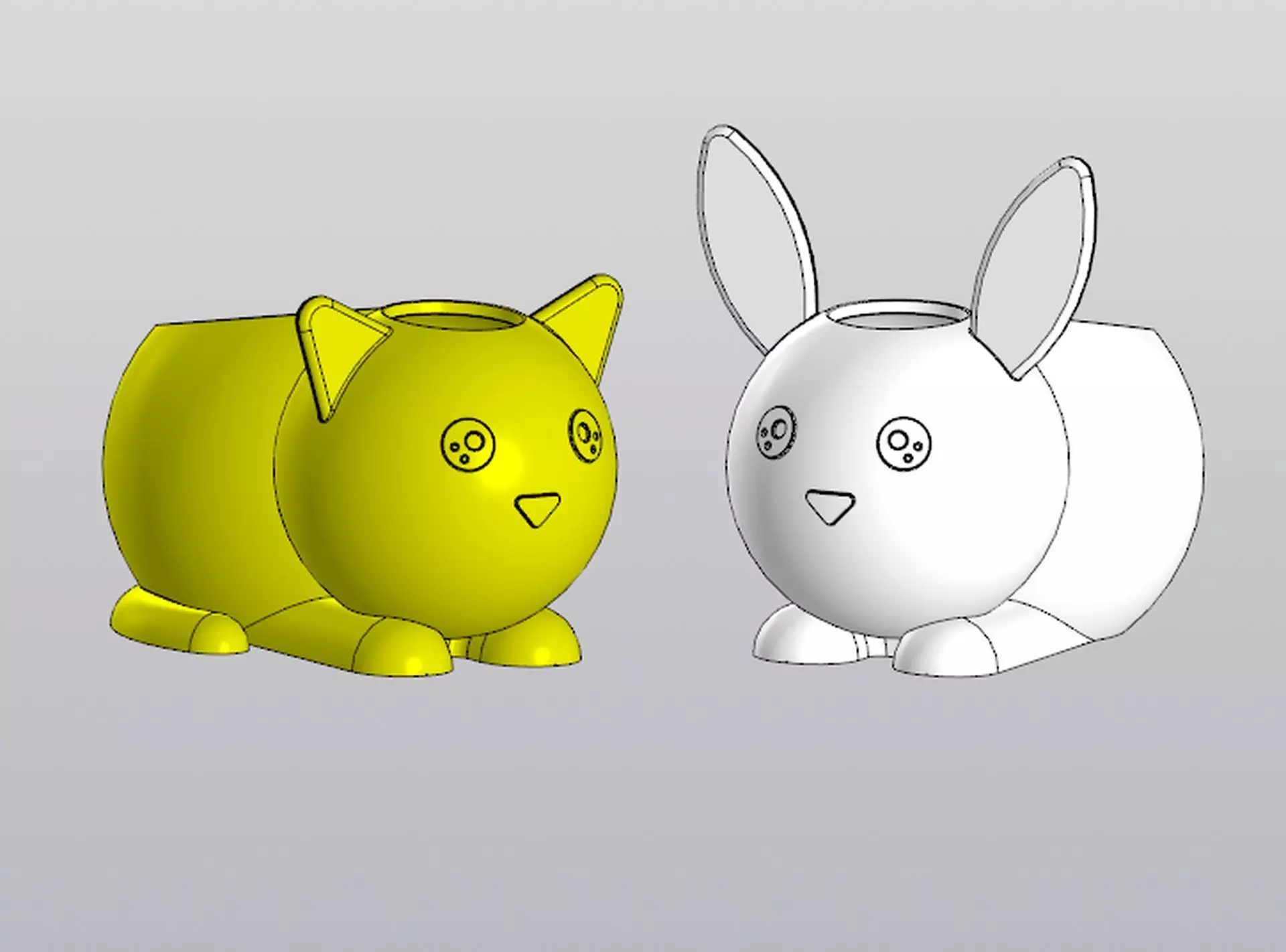 Set 2 Holders for small things Pen holders Bunny and Cat 3D print model_0