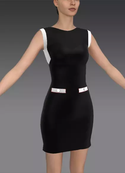 DRESS WHITE BLACK COLOR BLOCK LOOK 3D model_0