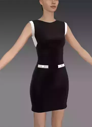 DRESS WHITE BLACK COLOR BLOCK LOOK 3D model