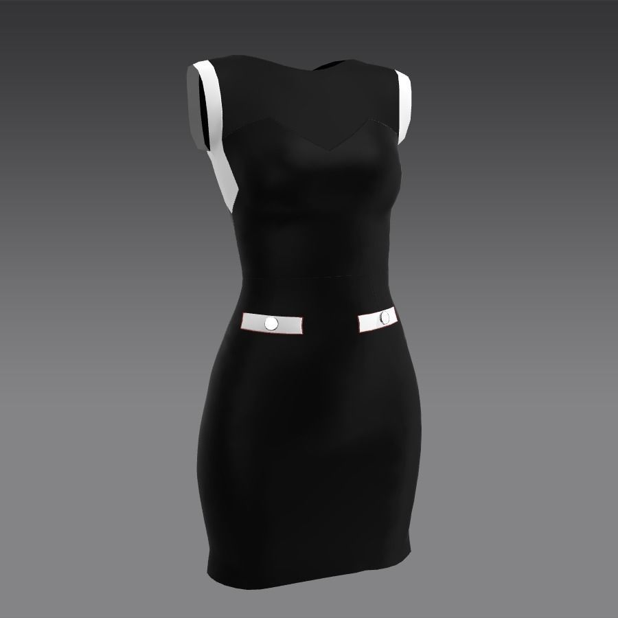 DRESS WHITE BLACK COLOR BLOCK LOOK 3D model_1