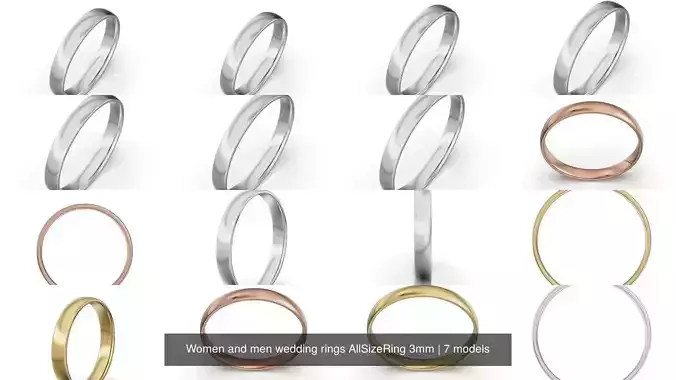 Women and men wedding rings AllSizeRing 3mm