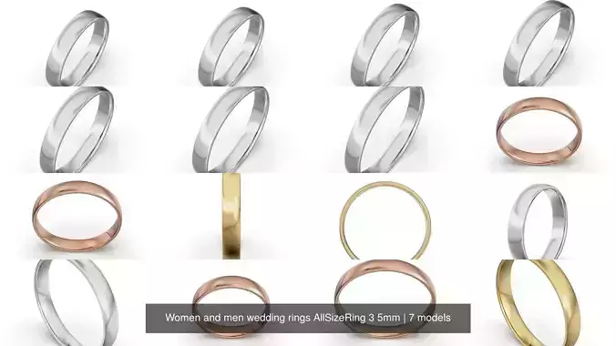 Women and men wedding rings AllSizeRing 3 5mm