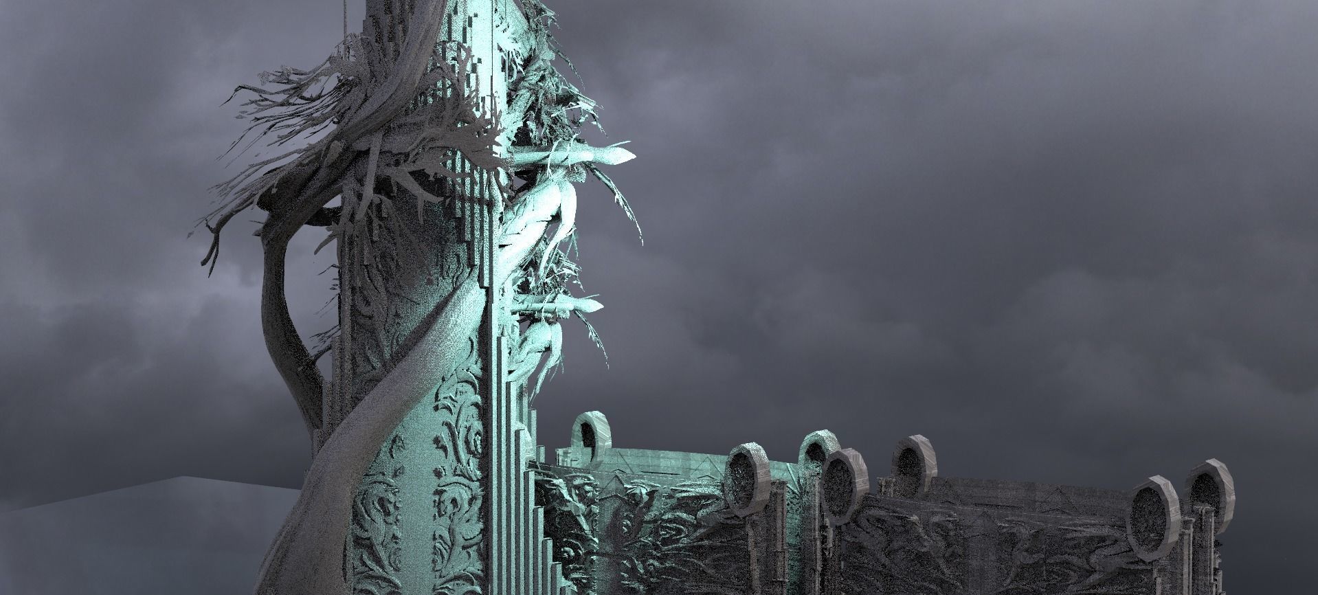 Elden Celtic Gods Engraved Tower With Trees  3D model_1