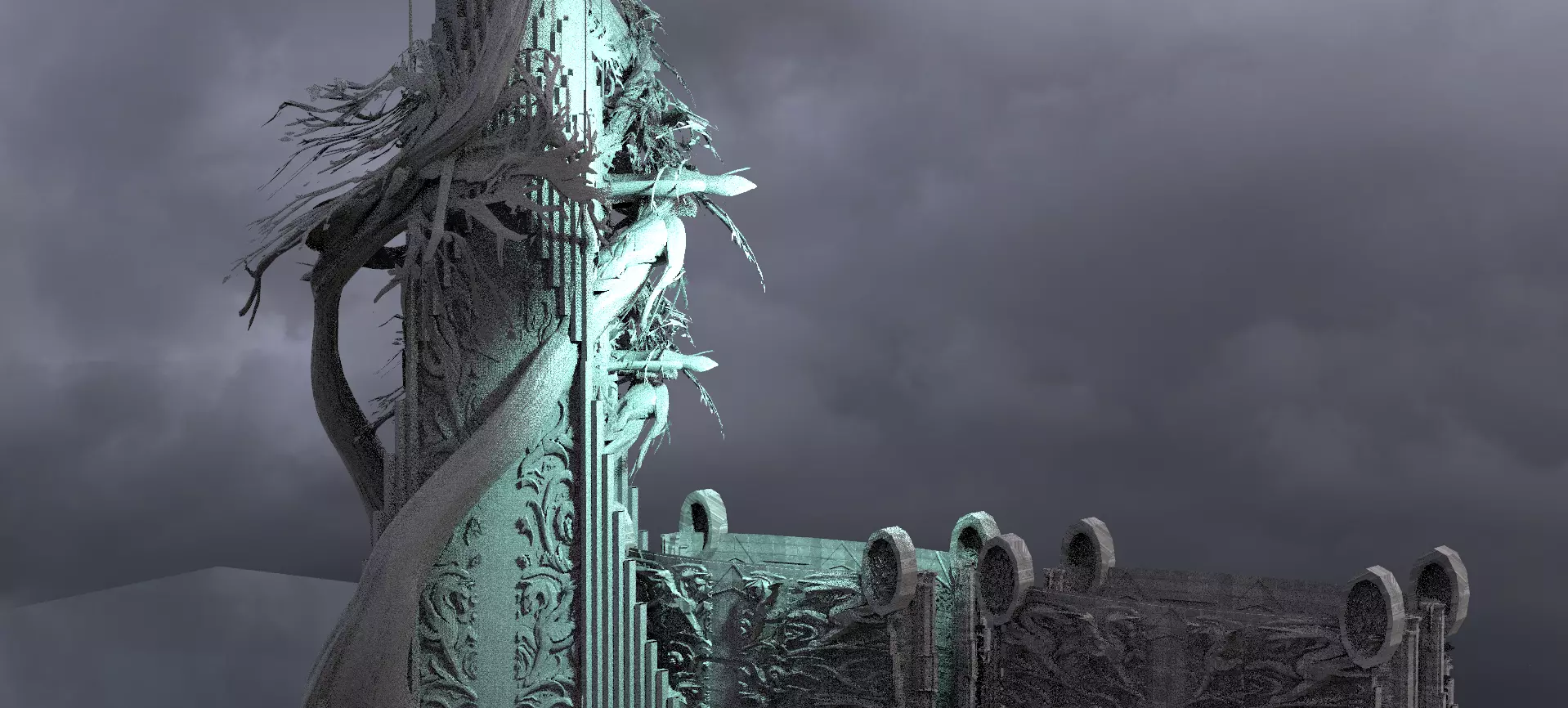 Elden Celtic Gods Engraved Tower With Trees  3D model_0