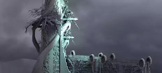 Elden Celtic Gods Engraved Tower With Trees  3D model