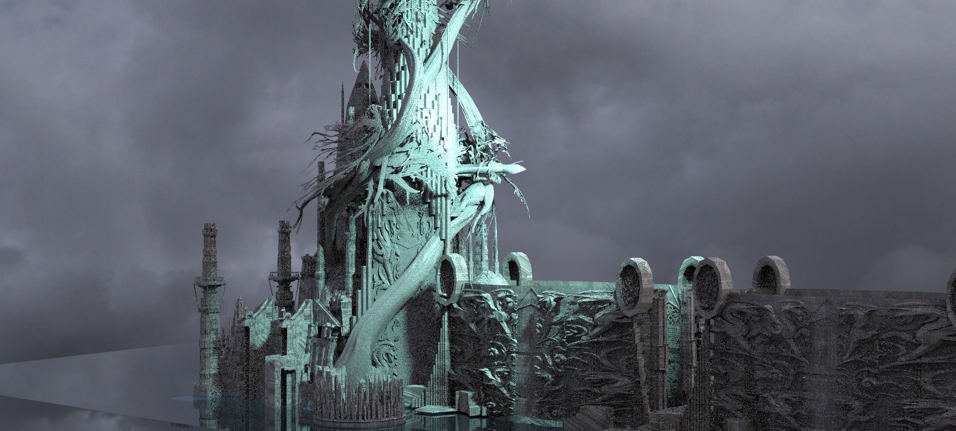 Celtic Gods Engraved Tower Tree 3D model_1