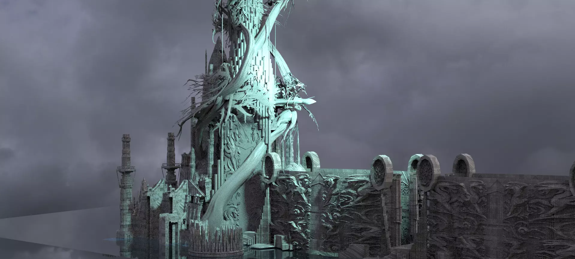 Celtic Gods Engraved Tower Tree 3D model_0