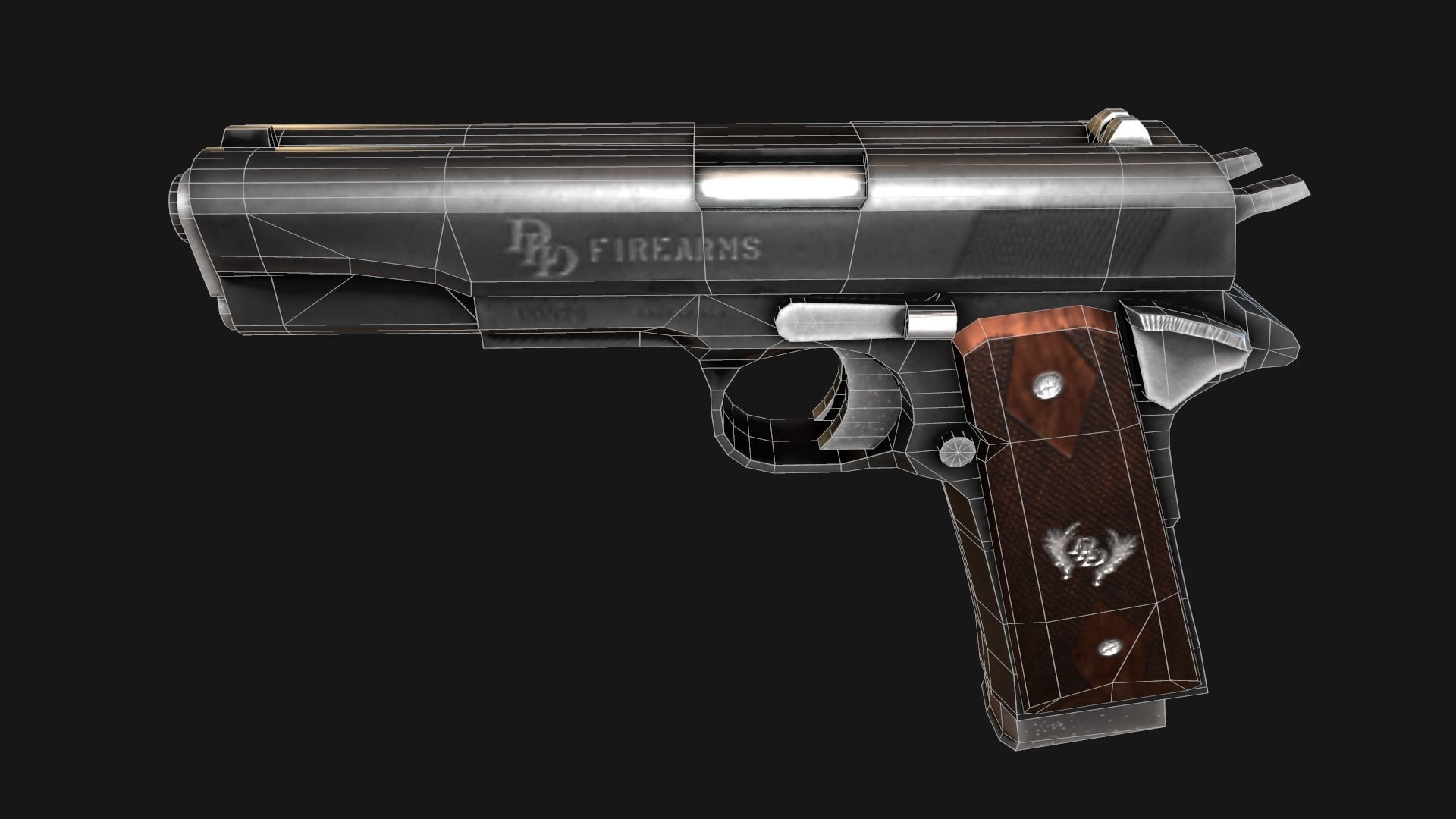 Double Barrel 1911 Low-poly PBR game ready  asset Low-poly 3D model_3
