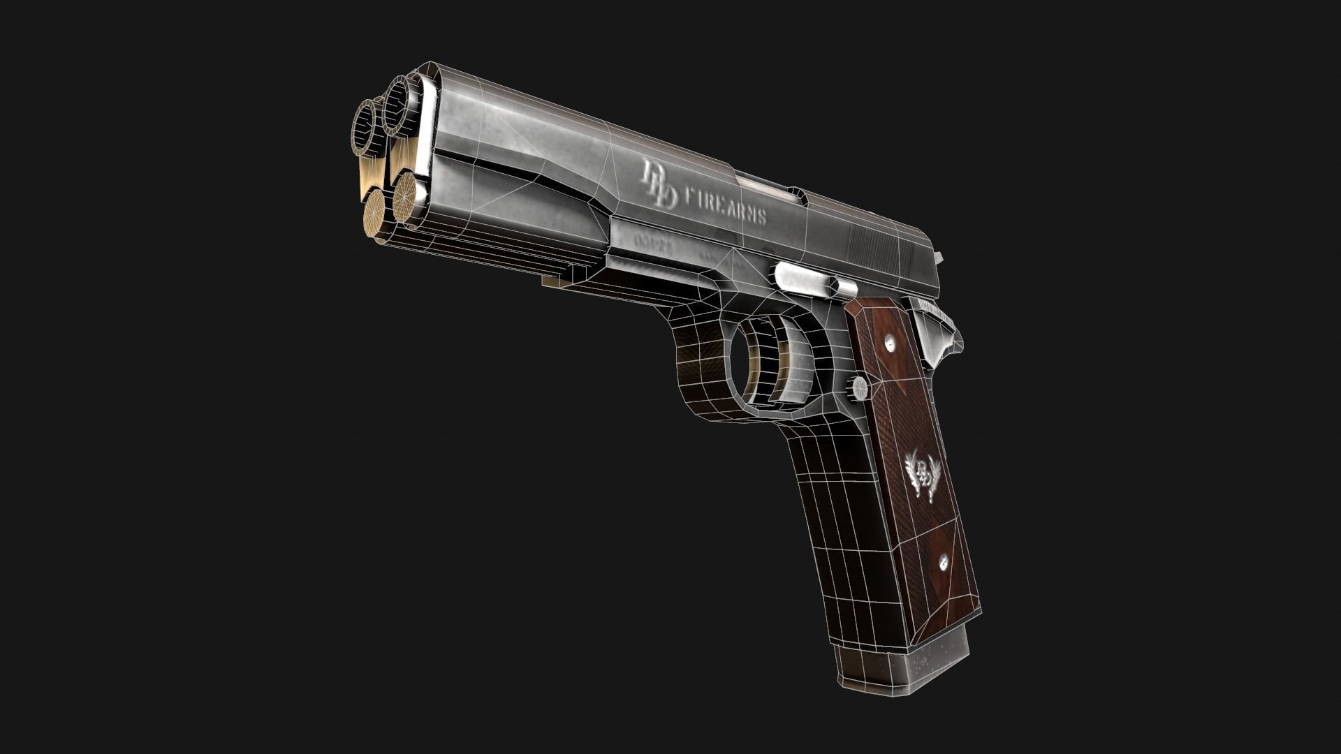Double Barrel 1911 Low-poly PBR game ready  asset Low-poly 3D model_7