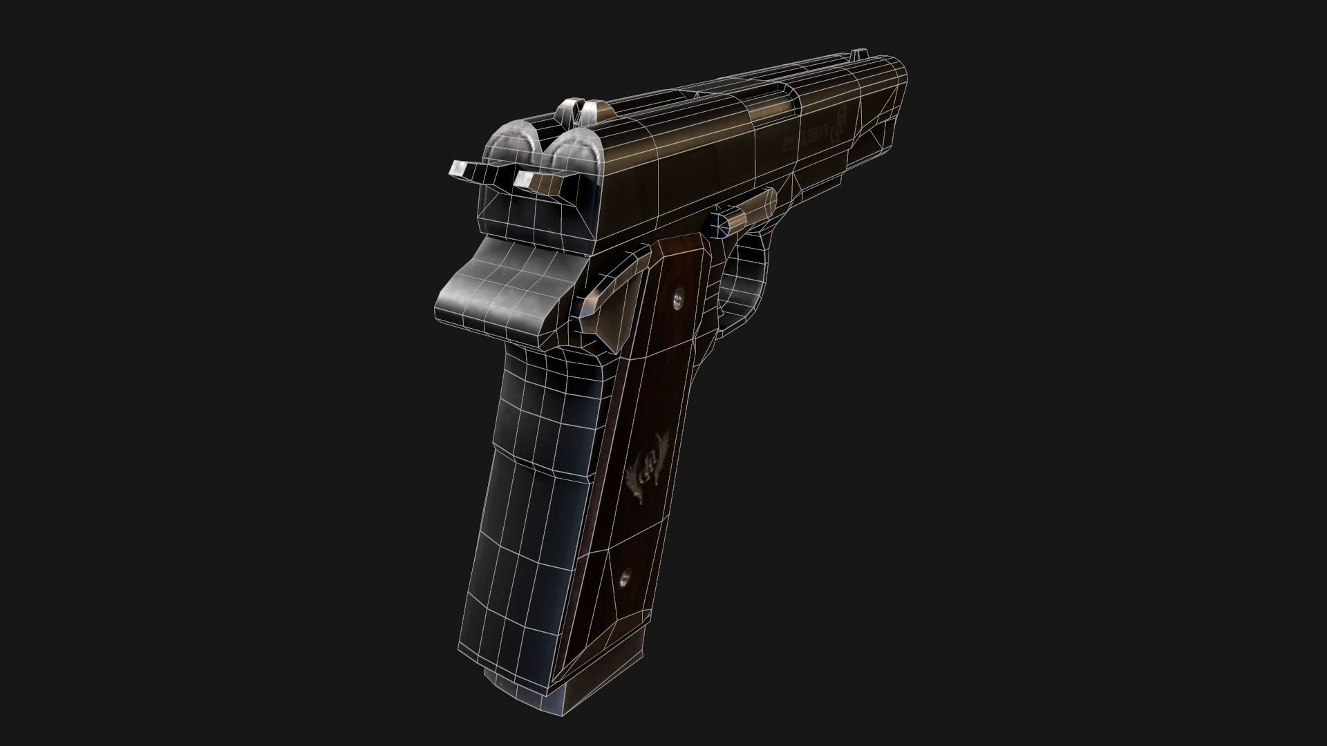 Double Barrel 1911 Low-poly PBR game ready  asset Low-poly 3D model_8