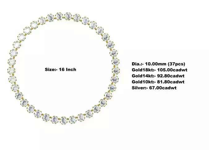 16 Inch Round Stone Tennis Necklace