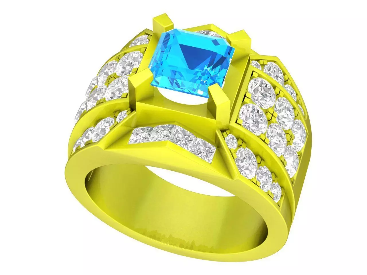 Luxury Square Center Stone Pave Shoulder Ring 4722 3D print model
