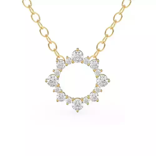 Circle Diamond Sun Pendant Cluster Round Zircon Charm Necklace