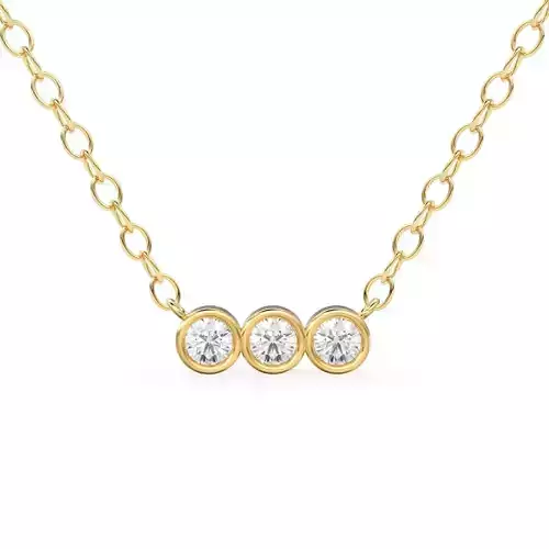 3 Diamond Bezel Charm Pendant Gold Trio Zircon Necklace