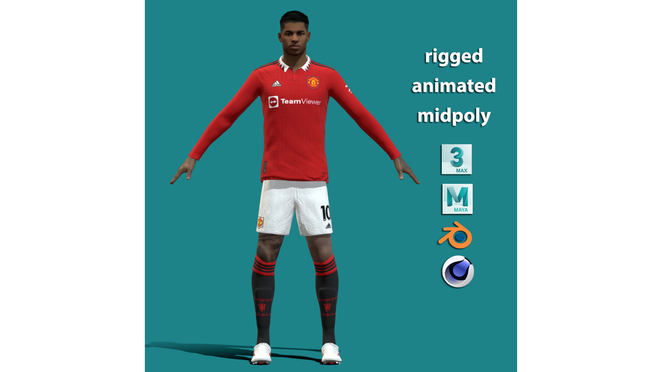 T-P Rigged Marcus Rashford Manchester United 3D model animated rigged ...