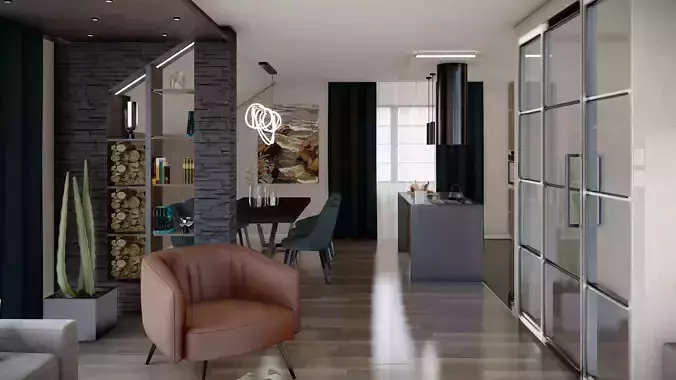 Living room interior design - model and Lumion scene 3D model