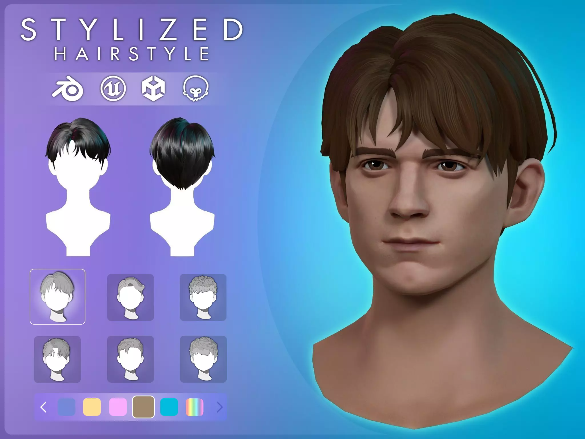 Game Hair - Stylized Male Hairstyle V7 Low-poly 3D model_0